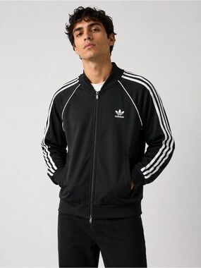 Adidas Originals Trefoil Track Jacket Men’s Large Black 3 Stripe Full Zip 2 Way